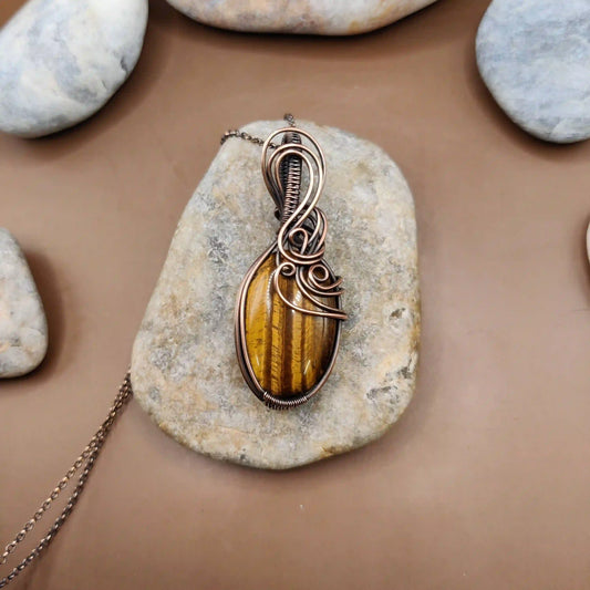 Palash - Tiger's Eye Necklace 003 By Sanguine Aura Handcrafted Jewellery. Healing Benefits of Tiger's Eye -  Confidence, Focus, Clarity, Courage.