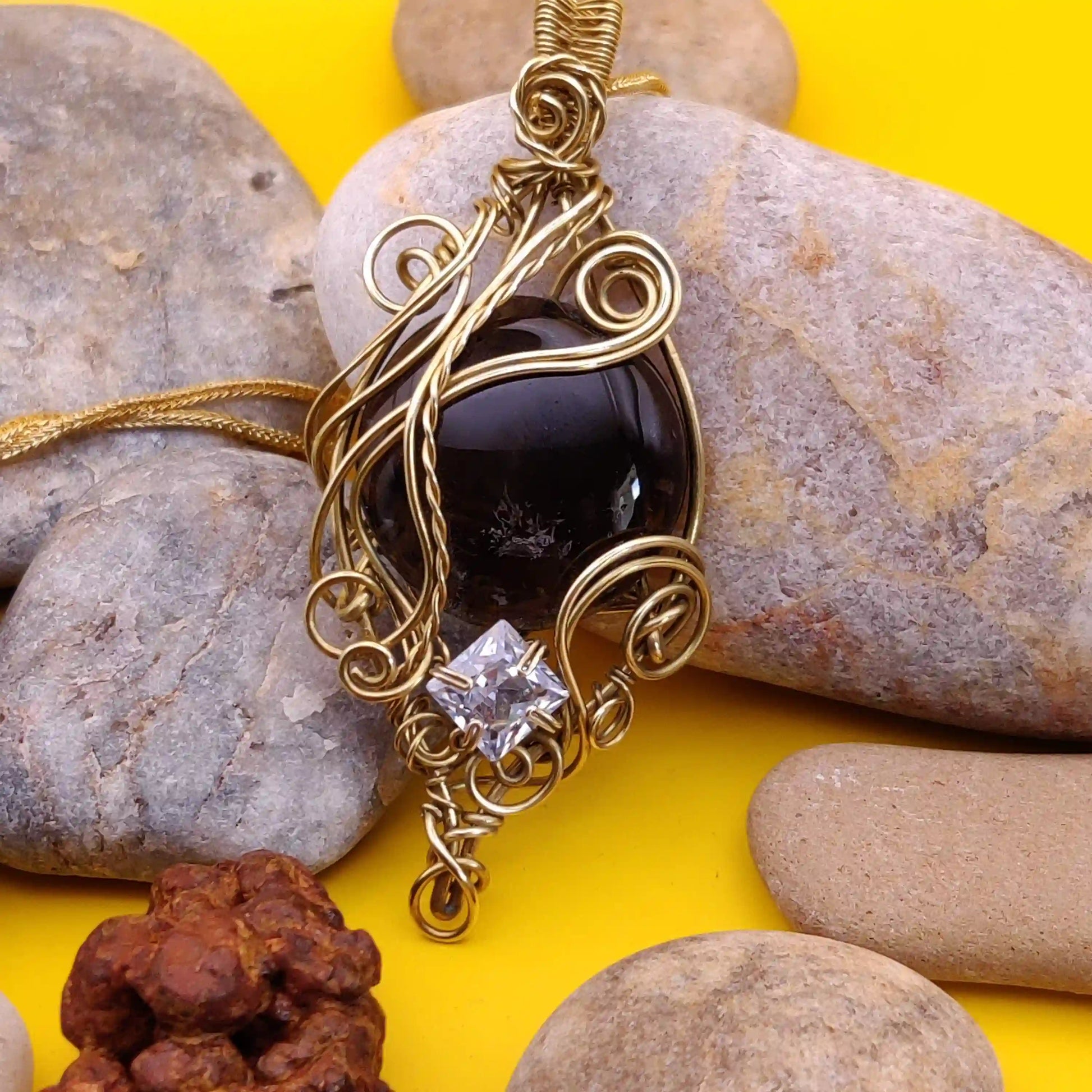 Paloma - Smoky Quartz and Cubic Zirconia Necklace By Sanguine Aura Handcrafted Jewellery