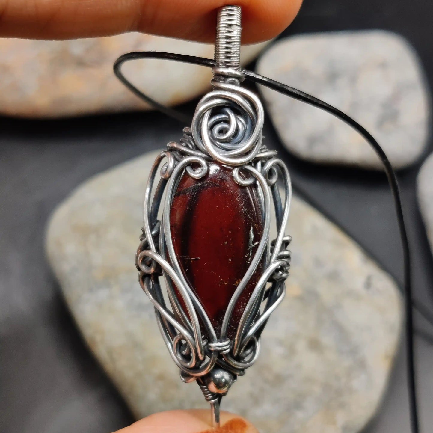 Paloma Hessonite garnet silver pendant with natural gomed in a freestyle one piece only pattern. 