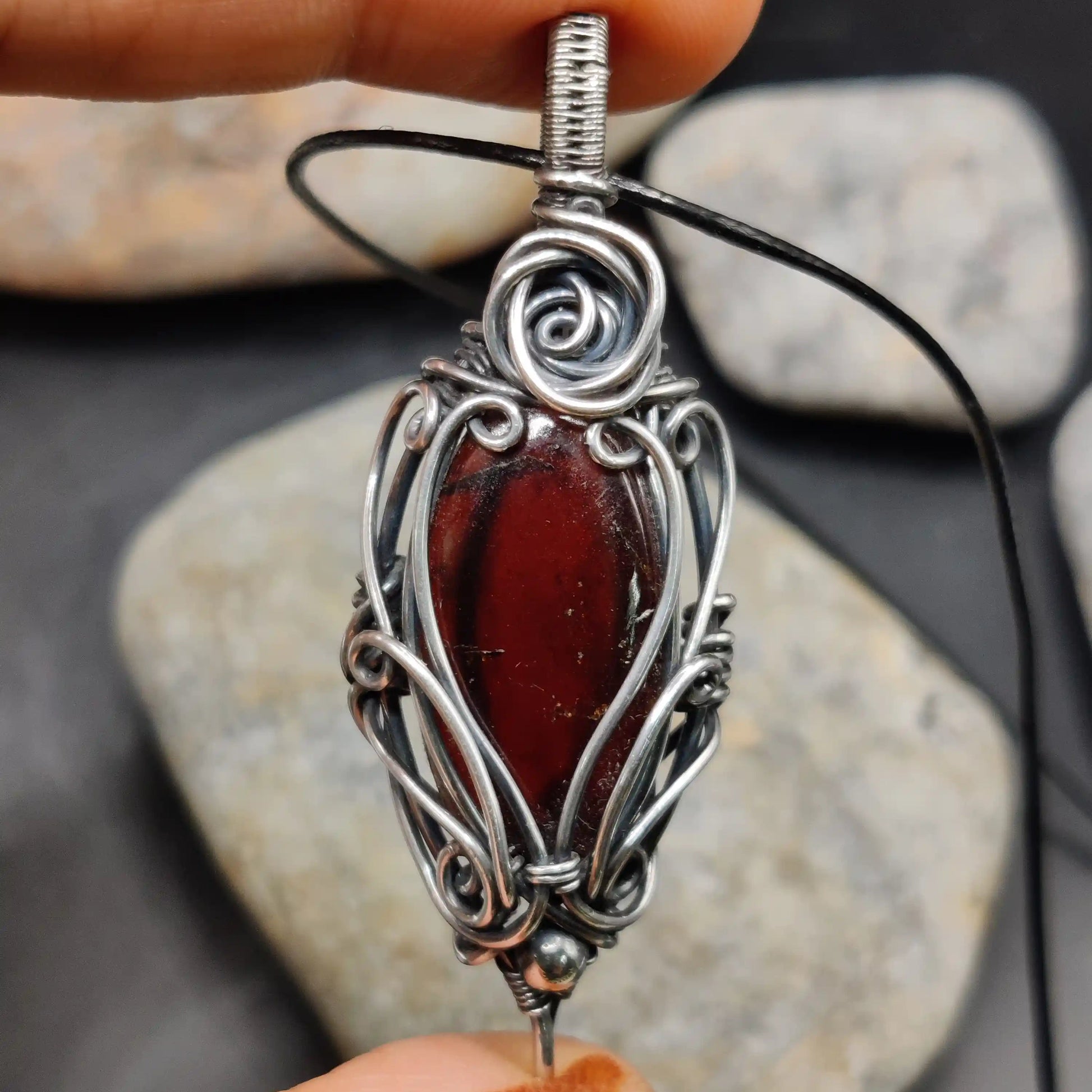 Paloma Hessonite garnet silver pendant with natural gomed in a freestyle one piece only pattern. 