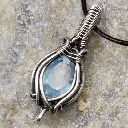 Prabal Aquamarine sterling Silver pendant handmade with natural aquamarine in a unique never to be repeated pattern.
