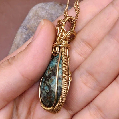 Prisha - Tibetan Turquoise  brass Necklace 001 side view made by sanguine aura handcrafted jewellery, India 