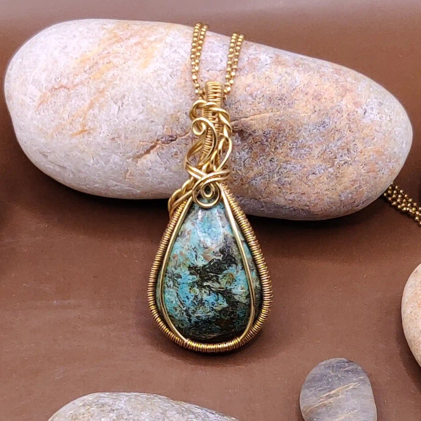 Prisha - Tibetan Turquoise  brass pendant made by sanguine aura handcrafted jewellery, Bharat