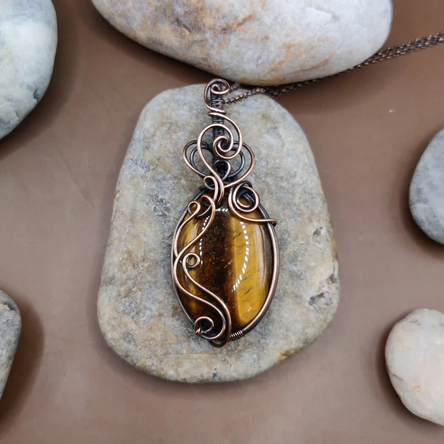 Prisha - Tiger's Eye Necklace 002 By Sanguine Aura Handcrafted Jewellery. Healing Benefits of Tiger's Eye -  Confidence, Focus, Clarity, Courage.