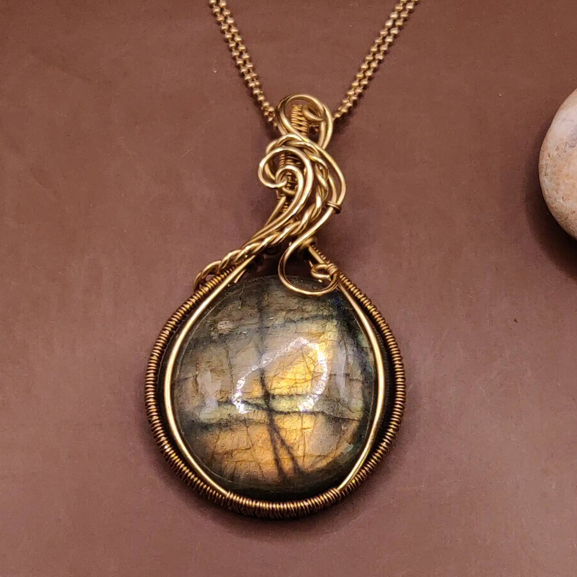 Prisha 002 labradorite brass pendant by sanguine aura handmade crystal jewellery, made in India 