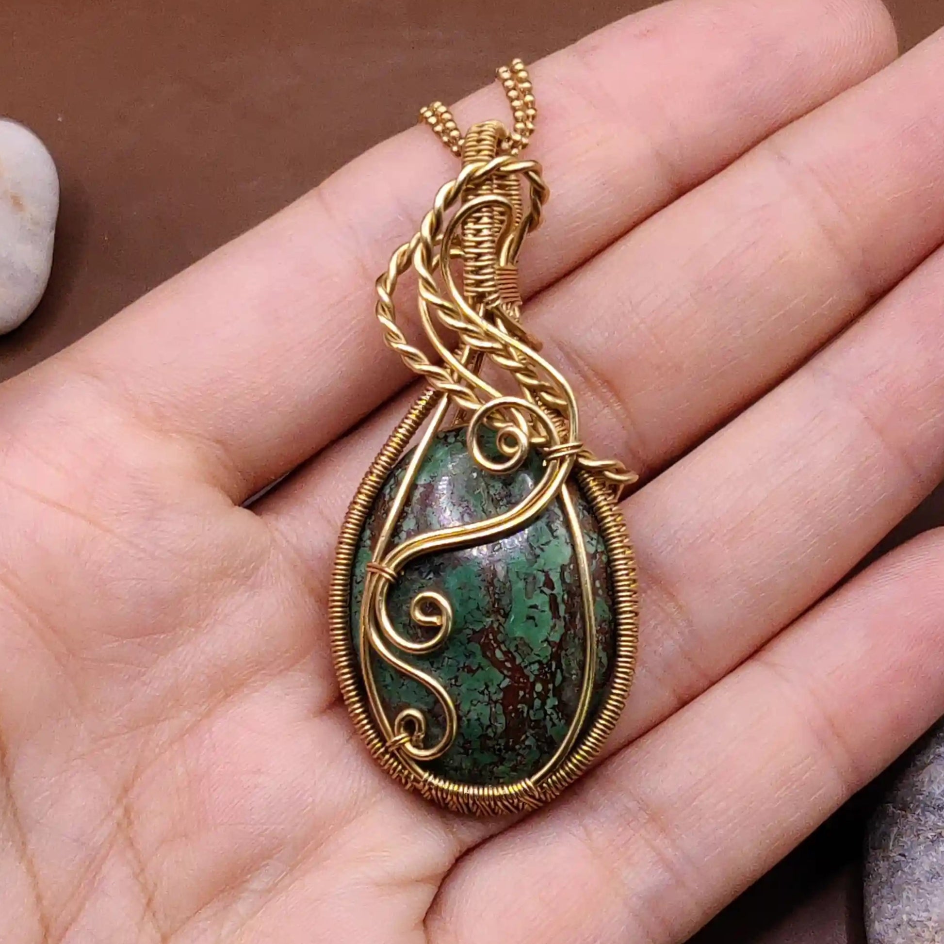 Prisha 002 tibetan turquoise brass pendant in hand made by sanguine aura handcrafted jewellery, India 