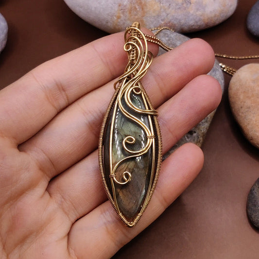 Prisha 005 labradorite brass pendant with full multicolor flash and fine detailingmade by sanguine aura handmade jewellery