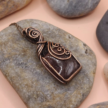 Prisha strawberry quartz 002 pendant in antique copper made by sanguine aura handcrafted jewellery