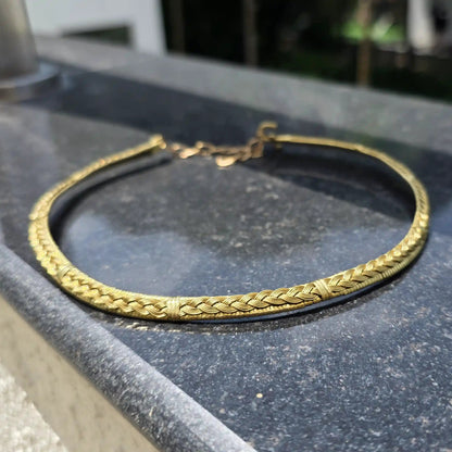 Roopmati handmade brass braided hasli  made by sanguine aura handcrafted jewellery, India.