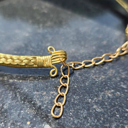 Roopmati handmade brass braided hasli hook lock view, made in India 