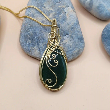 Runi - Aventurine Necklace in Brass SA1 By Sanguine Aura Handcrafted Jewellery