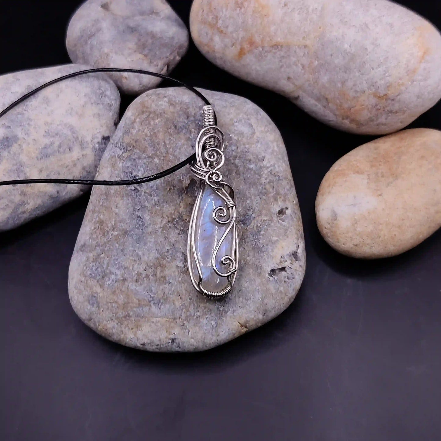 Runi - Belomorite Moonstone Necklace By Sanguine Aura Handcrafted Jewellery.Healing Benefits Of Rainbow Moonstone - Calm, Creativity, Intuition.