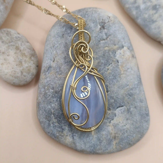 Runi - Blue-Lace Agate Necklace SA1 By Sanguine Aura Handcrafted Jewellery