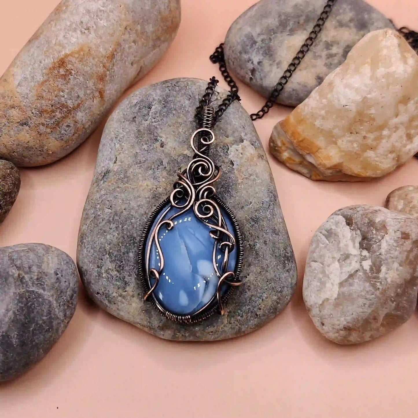 Runi -  Blue Opal Necklace - 004 By Sanguine Aura Handcrafted Jewellery