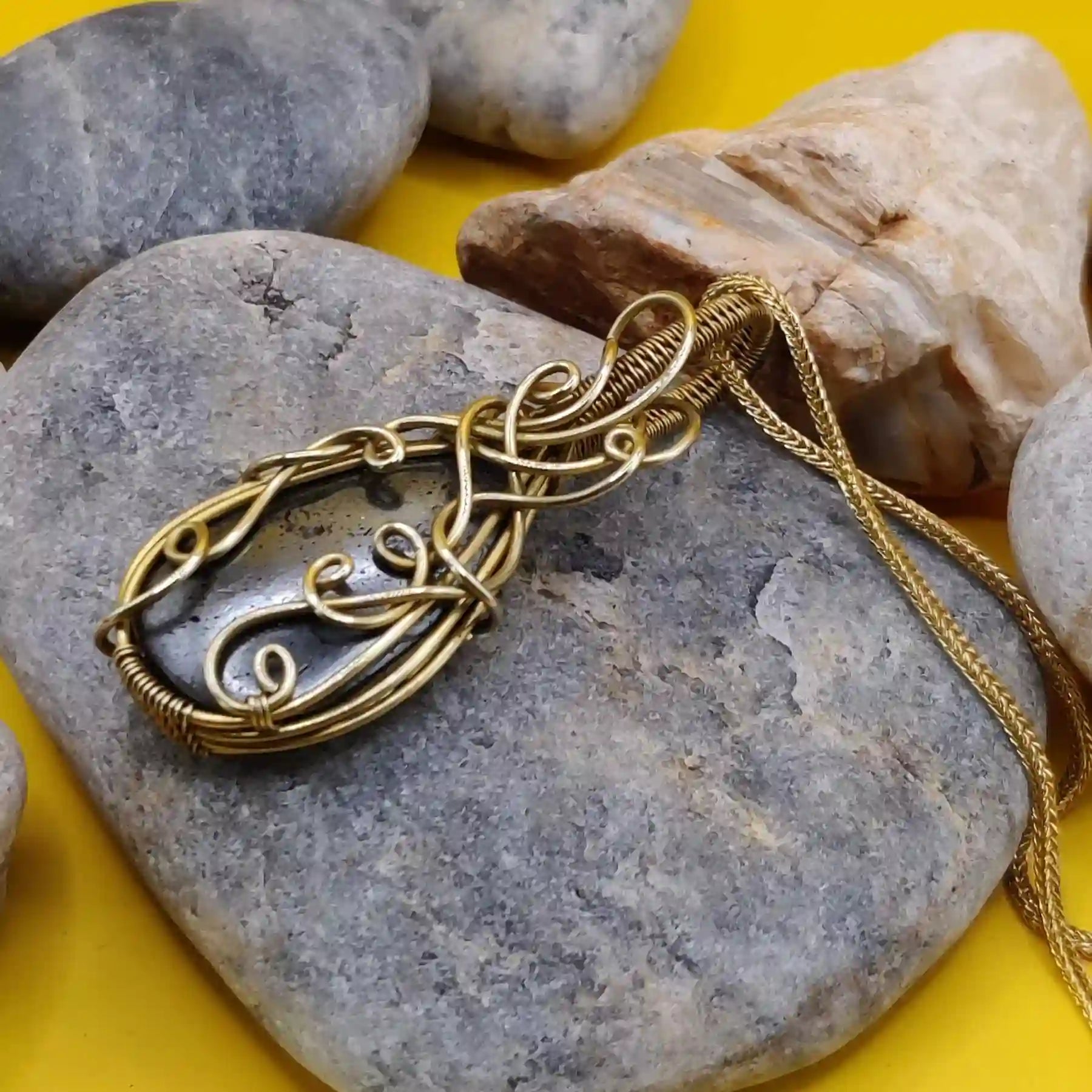Runi Hematite Necklace In Brass 002 By Sanguine Aura Handcrafted Jewellery 
