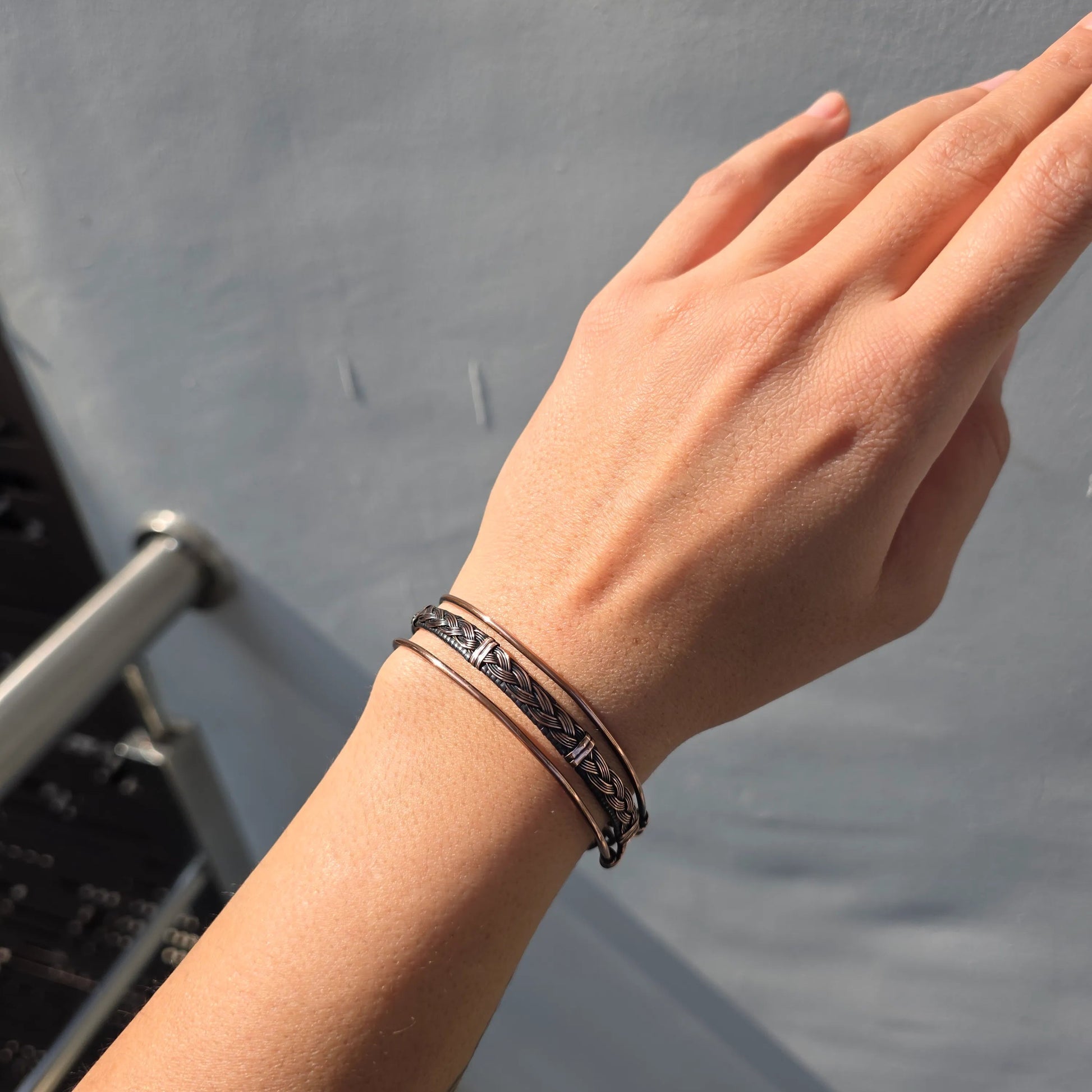 Shrey pure copper braided cuff bracelet made by sanguine aura handcrafted jewellery