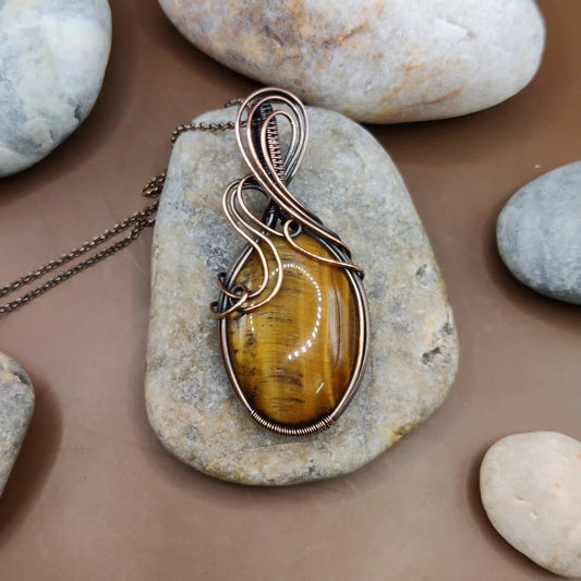 Surya - Tiger's Eye Necklace 005 By Sanguine Aura Handcrafted Jewellery. Healing Benefits of Tiger's Eye -  Confidence, Focus, Clarity, Courage.