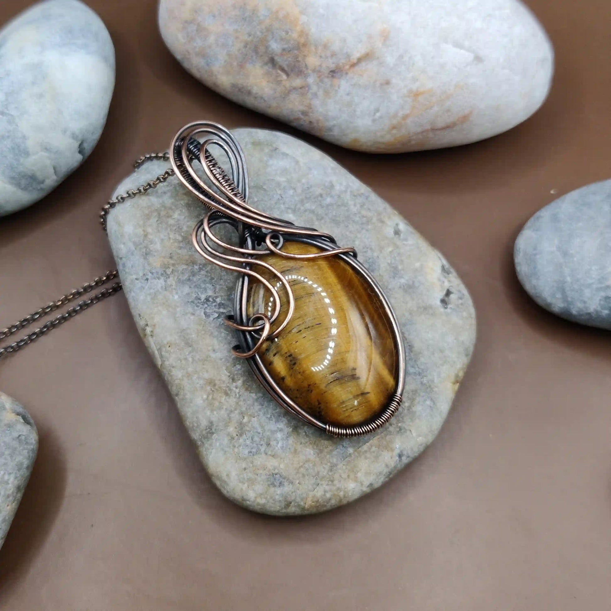 Surya - Tiger's Eye Necklace 005 SA1 By Sanguine Aura Handcrafted Jewellery