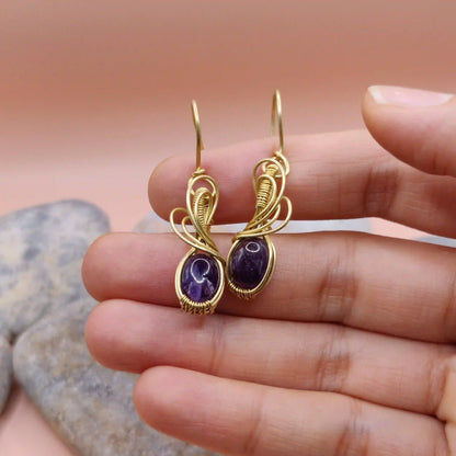 Tanvi - Amethyst Earrings In Brass 002 SA1 By Sanguine Aura Handcrafted Jewellery