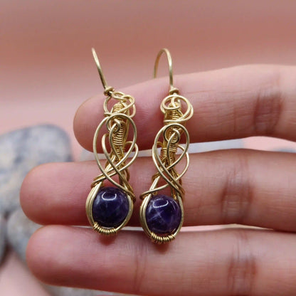 Tanvi - Amethyst Earrings In Brass 004 SA1 By Sanguine Aura Handcrafted Jewellery