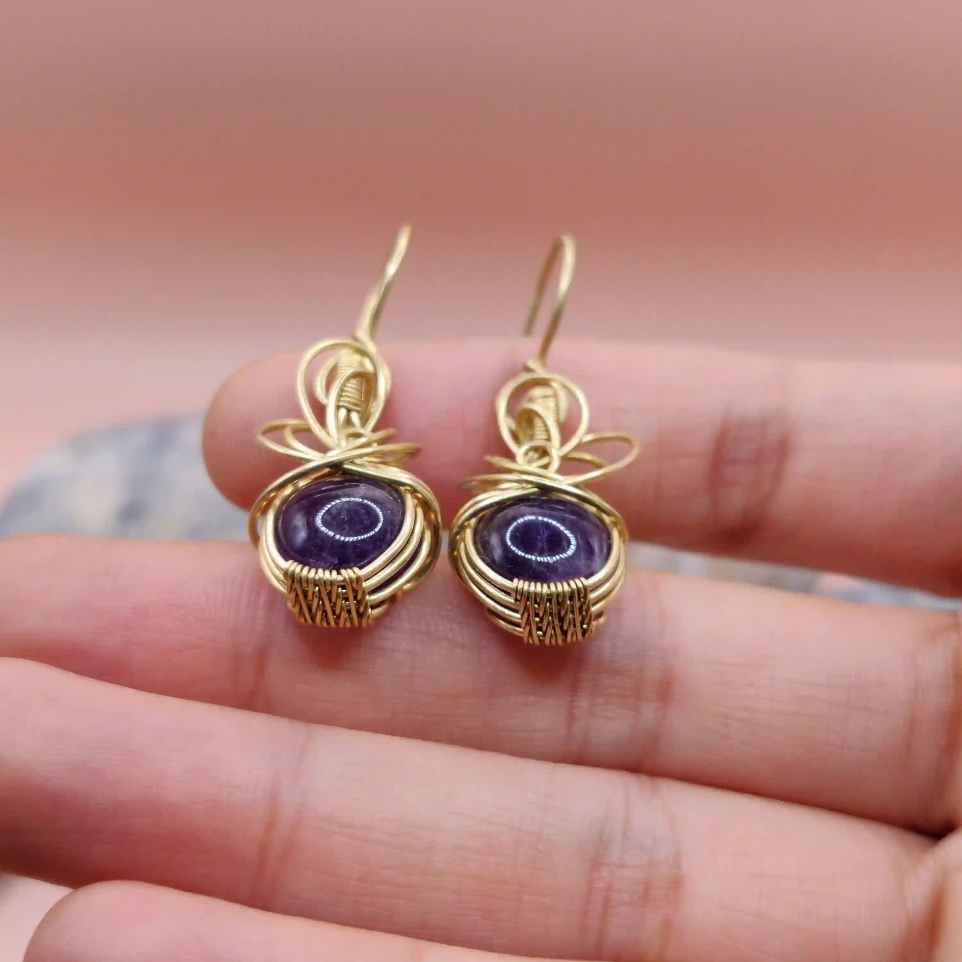 Tanvi - Amethyst Earrings In Brass 006 SA1 By Sanguine Aura Handcrafted Jewellery