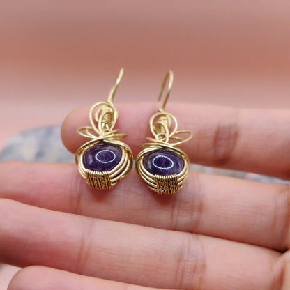 Tanvi - Amethyst Earrings In Brass 006 SA1 By Sanguine Aura Handcrafted Jewellery