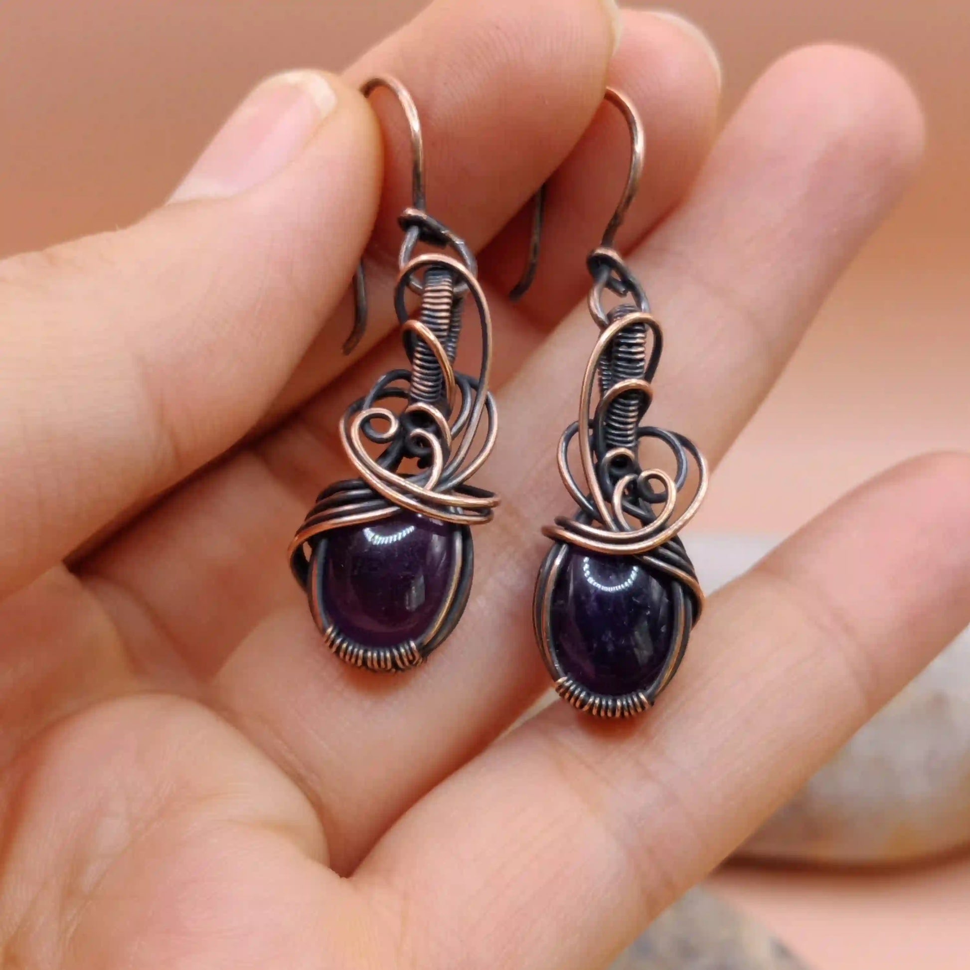 Tanvi - Amethyst Earrings In Copper 002 SA1 By Sanguine Aura Handcrafted Jewellery