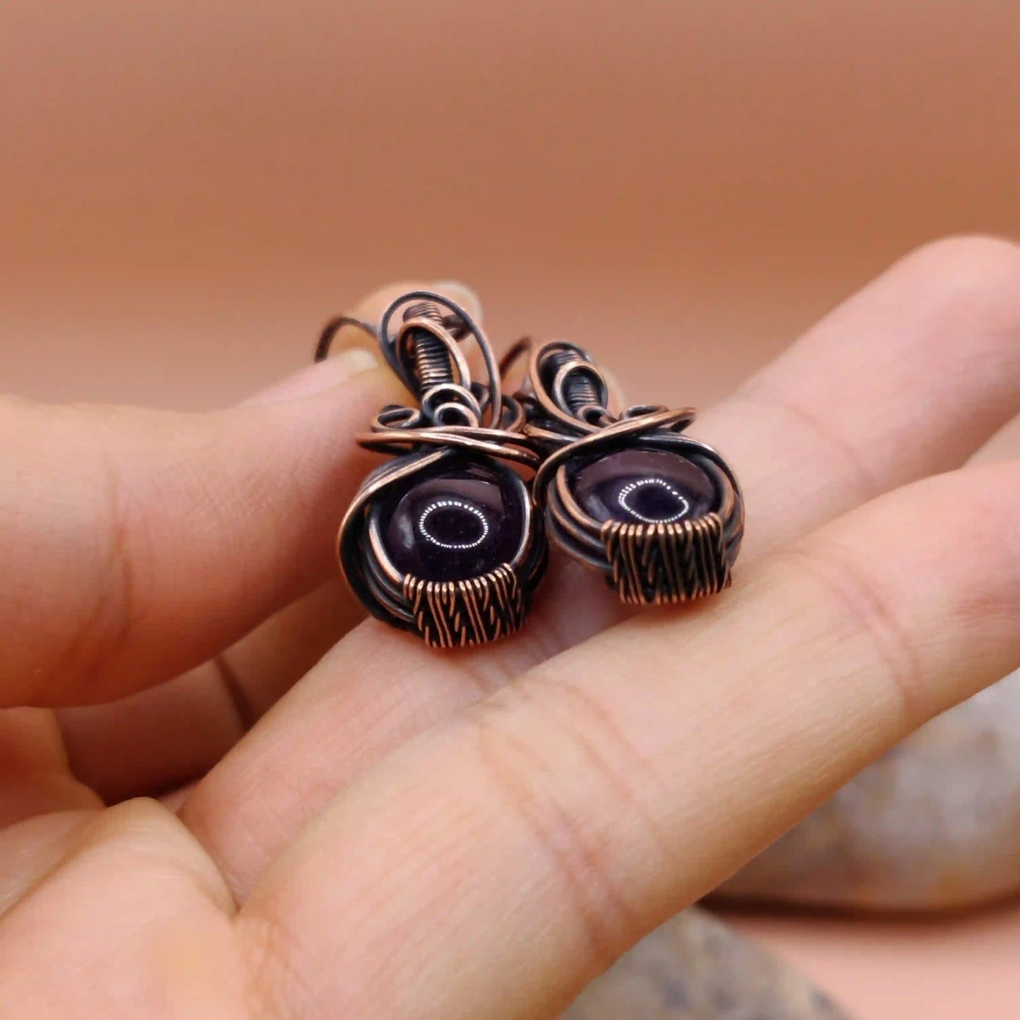 Tanvi - Amethyst Earrings In Copper 002 SA2 By Sanguine Aura Handcrafted Jewellery