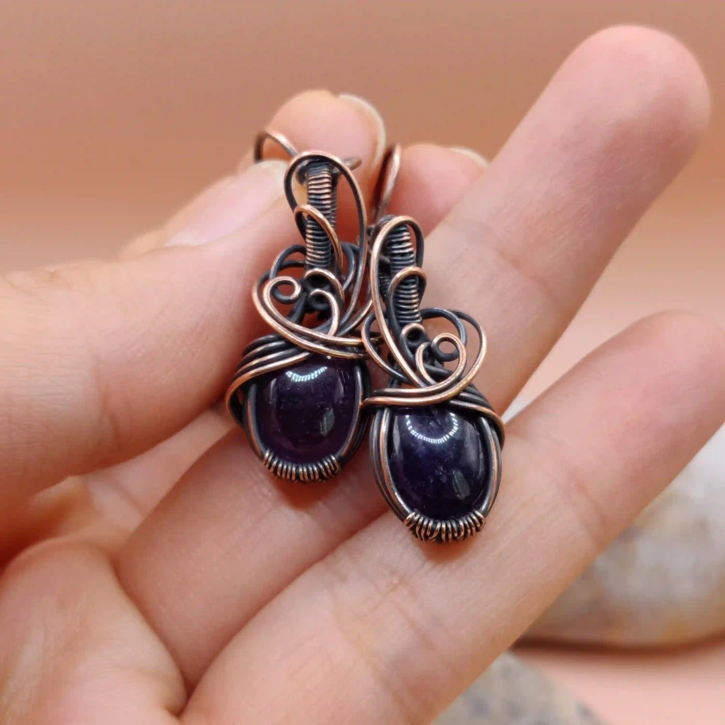 Tanvi - Amethyst Earrings In Copper 002 SA3 By Sanguine Aura Handcrafted Jewellery
