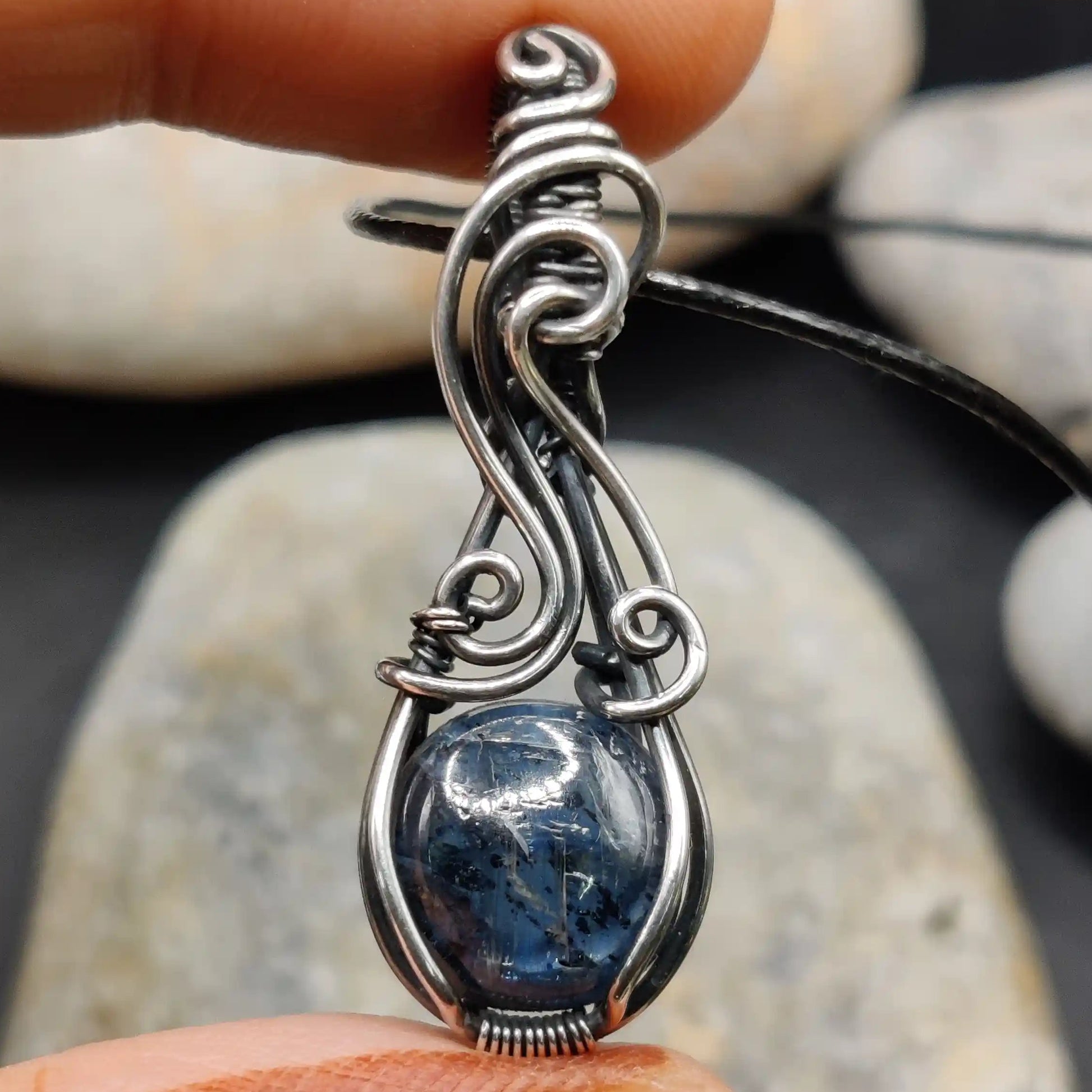 Tanvi Moss Kyanite Silver Pendant for meditation and peace