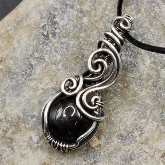 Tanvi star diopside sterling silver oxidized pendant wire wrapped by Ridhi Jethani