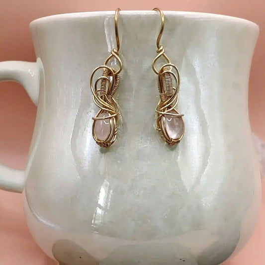 Tanvi - Rose Quartz Earrings in Brass By Sanguine Aura Handcrafted Jewellery