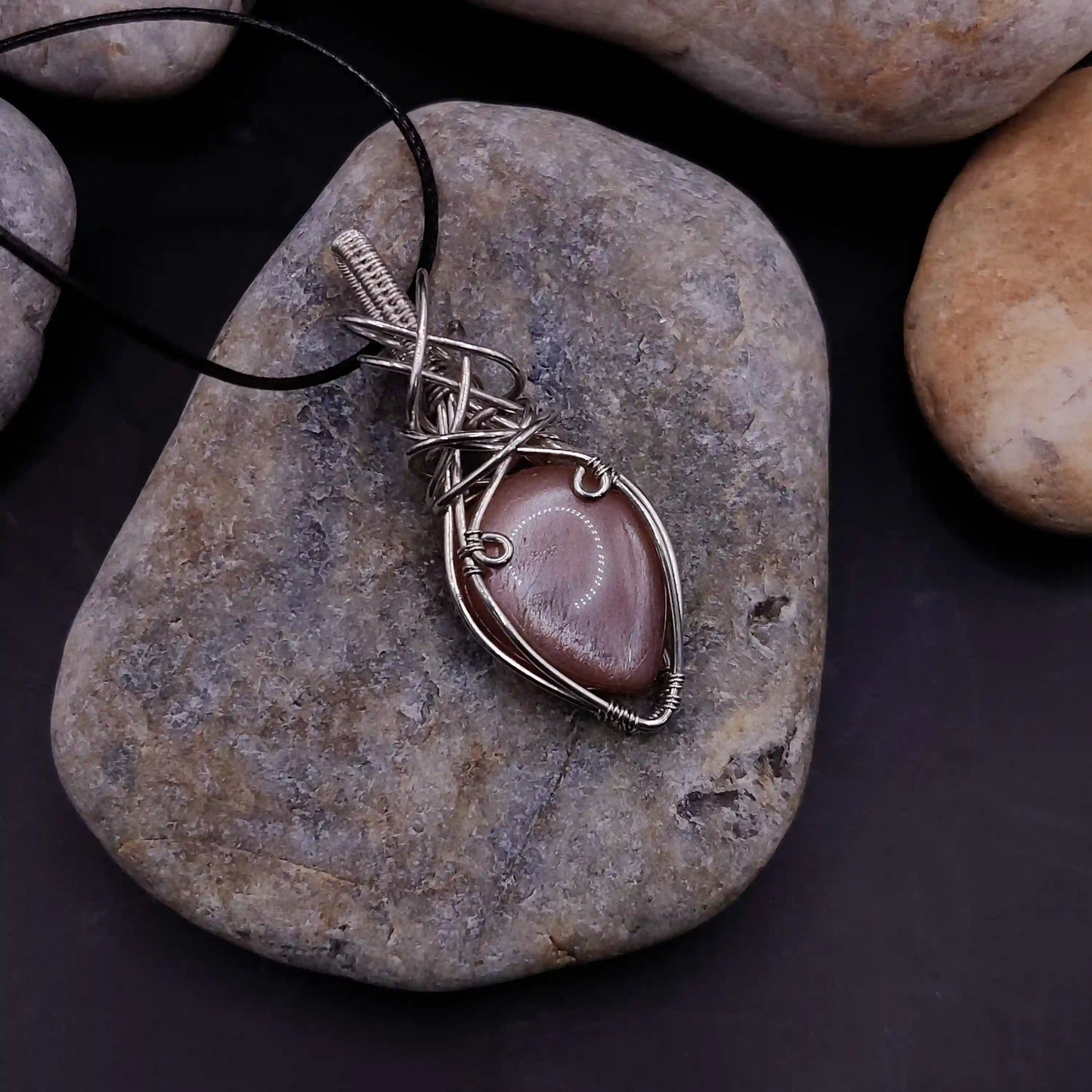 Viti - Peach Moonstone Necklace By Sanguine Aura Handcrafted Jewellery. Healing Benefits Of Peach Moonstone - Calming energy, ignites joy.