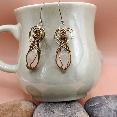 Aaravi Rose Quartz Earrings SA1 By Sanguine Aura Handcrafted Jewellery