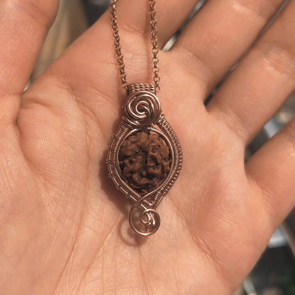 anagha pure copper pendant with chain with nepali 5 mukhi rudraksha made by sanguine aura handmade jewellery, India 