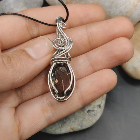 Pahal - Smoky Quartz Silver Necklace SA1 By Sanguine Aura Handcrafted Jewellery