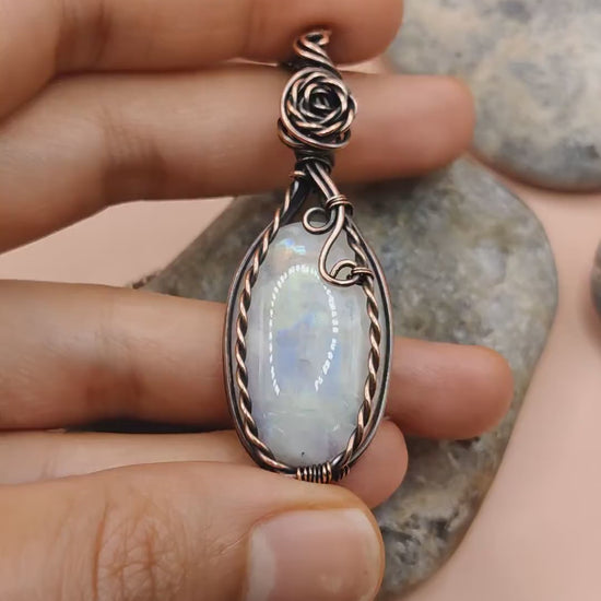 Janak - Rainbow Moonstone Necklace By Sanguine Aura Handcrafted Jewellery