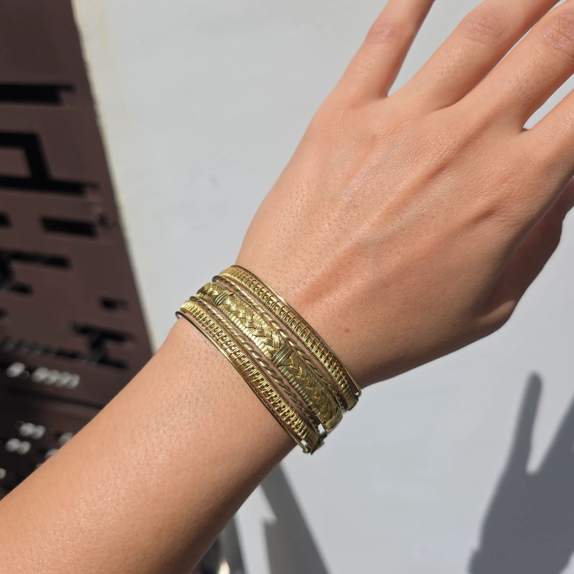 srestha multi layered brass cuff bracelet handmade by sanguine aura handcrafted jewellery